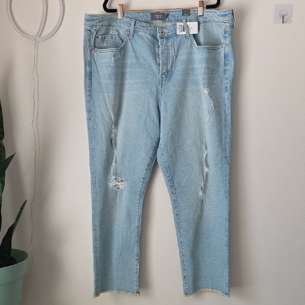 Torrid Sky Blue Cropped Jeans with Distressed Accents